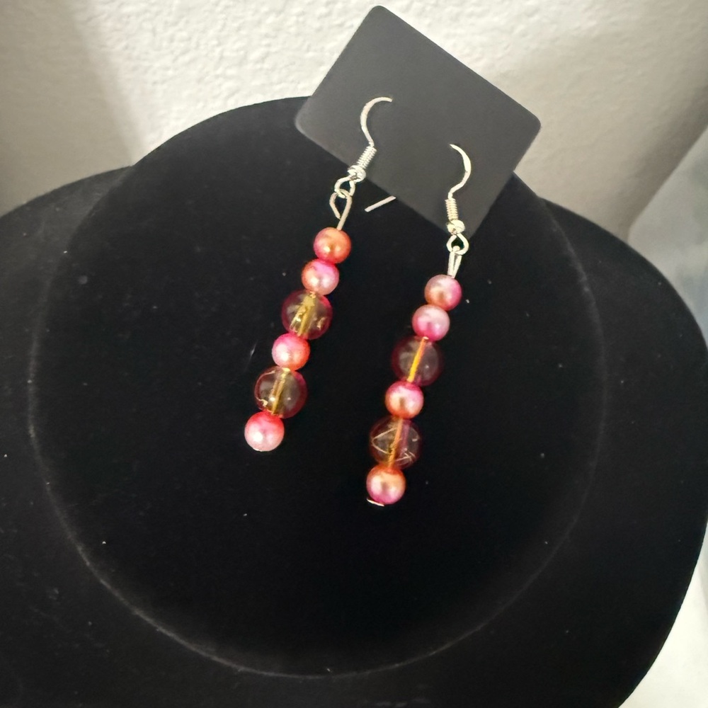 Vibrant Pink and Orange Linear Dangle Earrings
